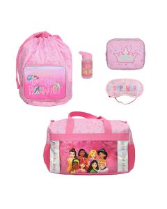 DISNEY - 5 Pc Duffle Bag Set – Duffle Bag, Water Bottle, Drawstring Backpack, Sleep Mask, and Utilit