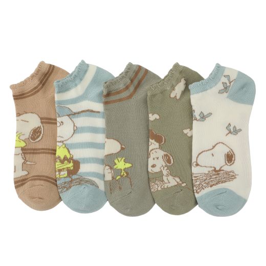 PEANUTS - 5 Pk Pastel Color Design Womens Ankle Socks