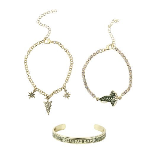 LORD OF THE RINGS - 3 Pk Fellowship Of The Ring Stones, Charm Chain & Solid Bracelet