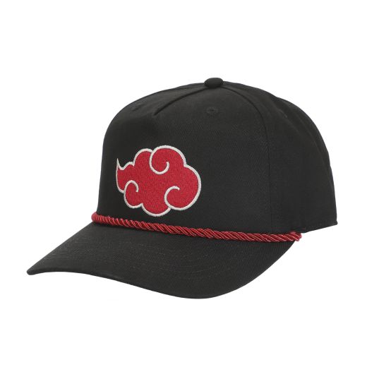 NARUTO SHIPPUDEN - Akatsuki Cloud Maroon Rope Mens Black Cotton Twill Grandpa Baseball Cap