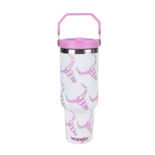 Wrangler Patriotic Cow Skull White 40 Oz Stainless Steel Water Bottle