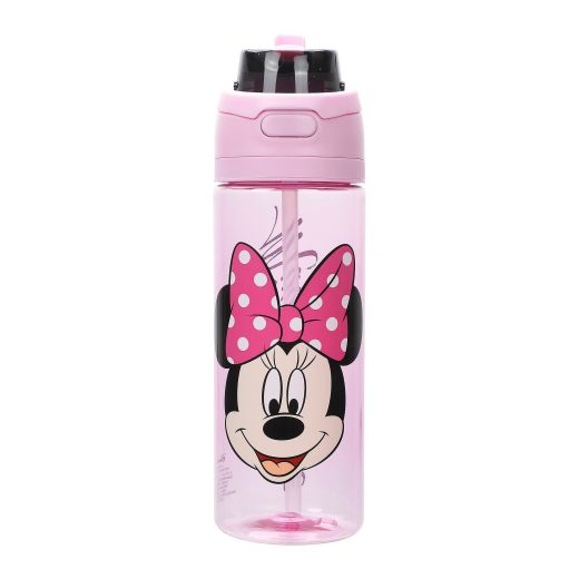 Minnie Mouse Classic Big Face Pink 24 Oz Plastic Water Bottle With Dual Spout Lid