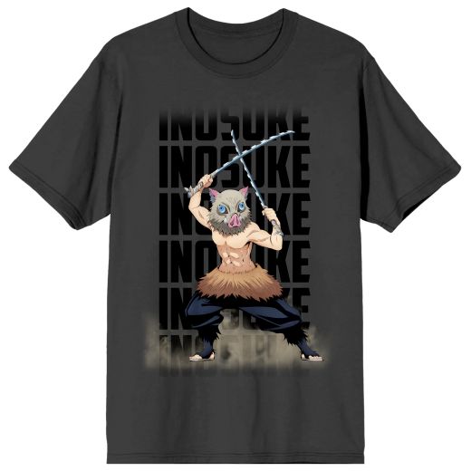 Demon Slayer Inosuke Hashibira Crew Neck Short Sleeve Charcoal Men's T-shirt