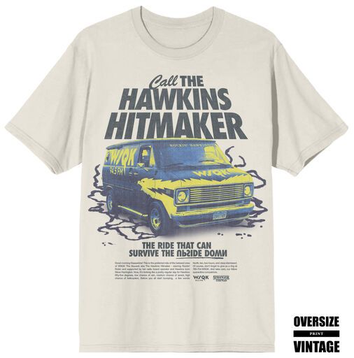 Stranger Things Call the Hawkins Hitmaker Oversized Men's Natural Short Sleeve Tee