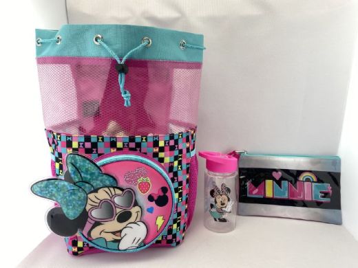 DISNEY - Minne Mouse  Beach Drawstring Backpack Bag 3 Piece Set