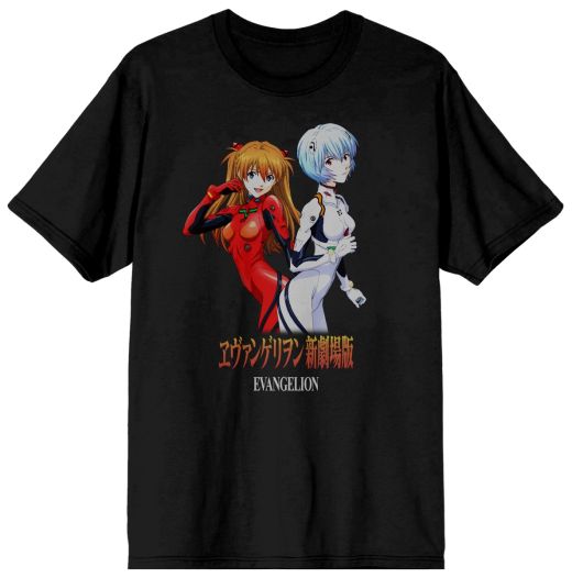 Neon Genesis Evangelion Asuka Rei Characters Kanji Black T-Shirt