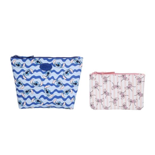 Disney - Lilo & Stitch - Angel AOP Stripe 2pk Travel Zipper Pouch Set