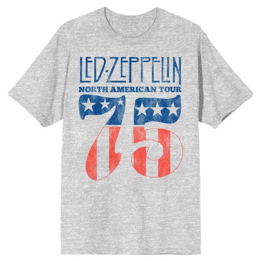 LED ZEPPLIN - North American Tour 75 Mens Heather Grey Tee