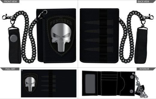 Punisher Metal Badge Logo Faux Leather Wallet & Chain