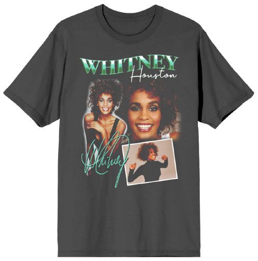 WHITNEY HOUSTON - Photographs with Autograph Mens Charcoal Tee