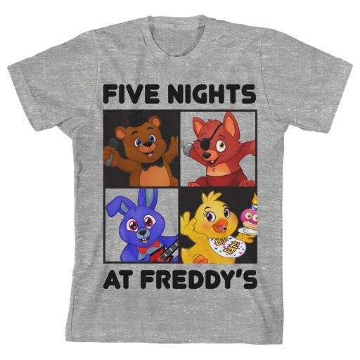 FIVE NIGHTS AT FREDDYS - Chibi Characters in Squares Heather Grey Youth Tee