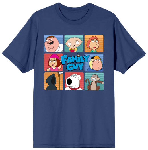 Family Guy Characters In Boxes Blue T-Shirt