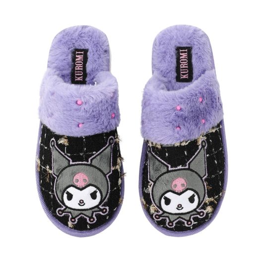 Kuromi – Tweed Mule Slippers With Rhinestones